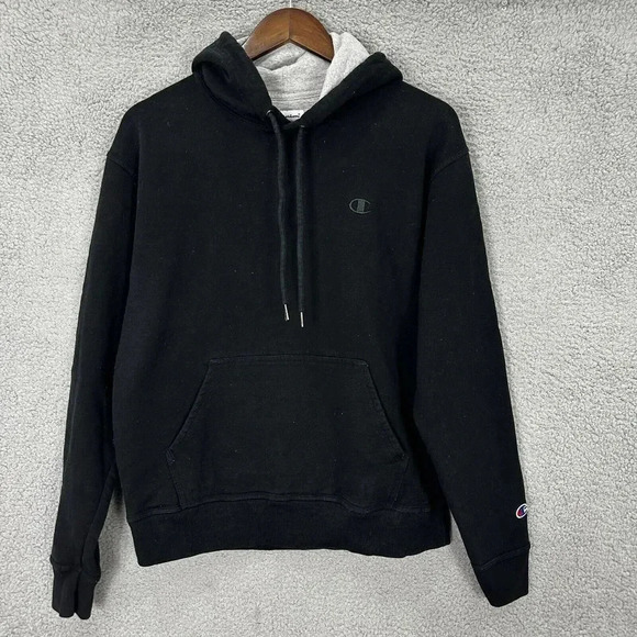 Champion sweatshirt mens‎ medium black Logo Embroidered fleece pullover sweater - Picture 1 of 6